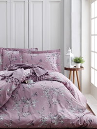 L'essentiel linge de maison Chicory - Rosa y blanco, Juego de funda de edredón doble